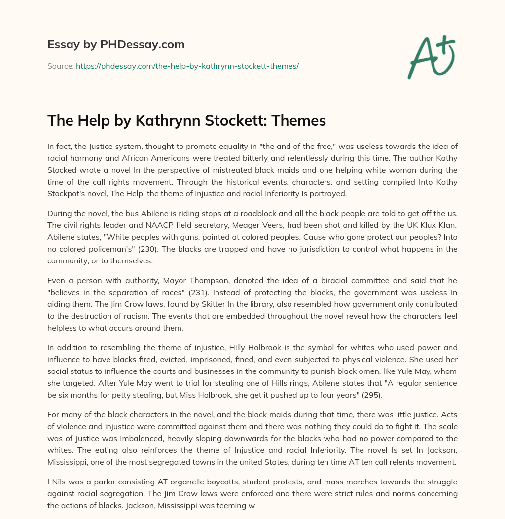 the help by kathryn stockett essay