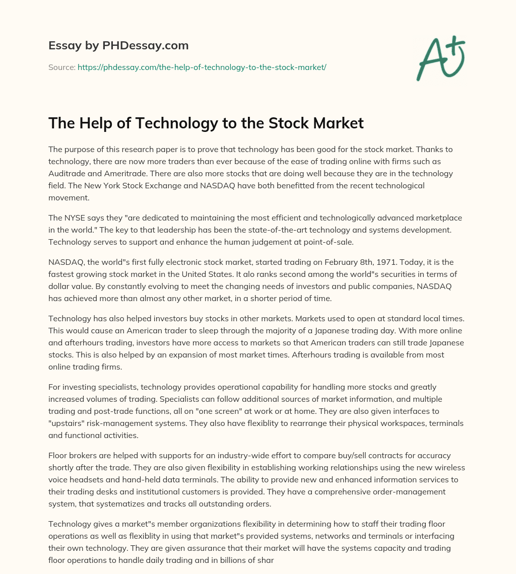 The Help of Technology to the Stock Market essay
