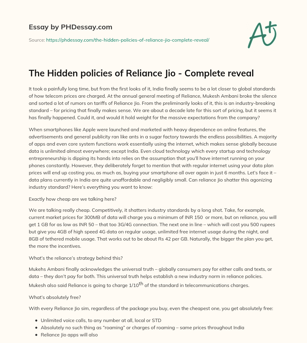 The Hidden policies of Reliance Jio – Complete reveal essay