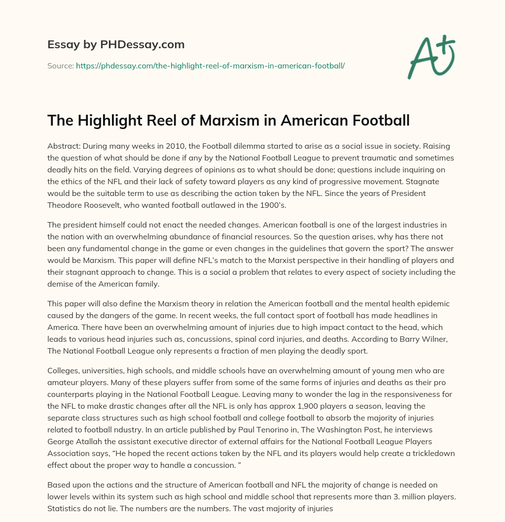 The Highlight Reel of Marxism in American Football essay