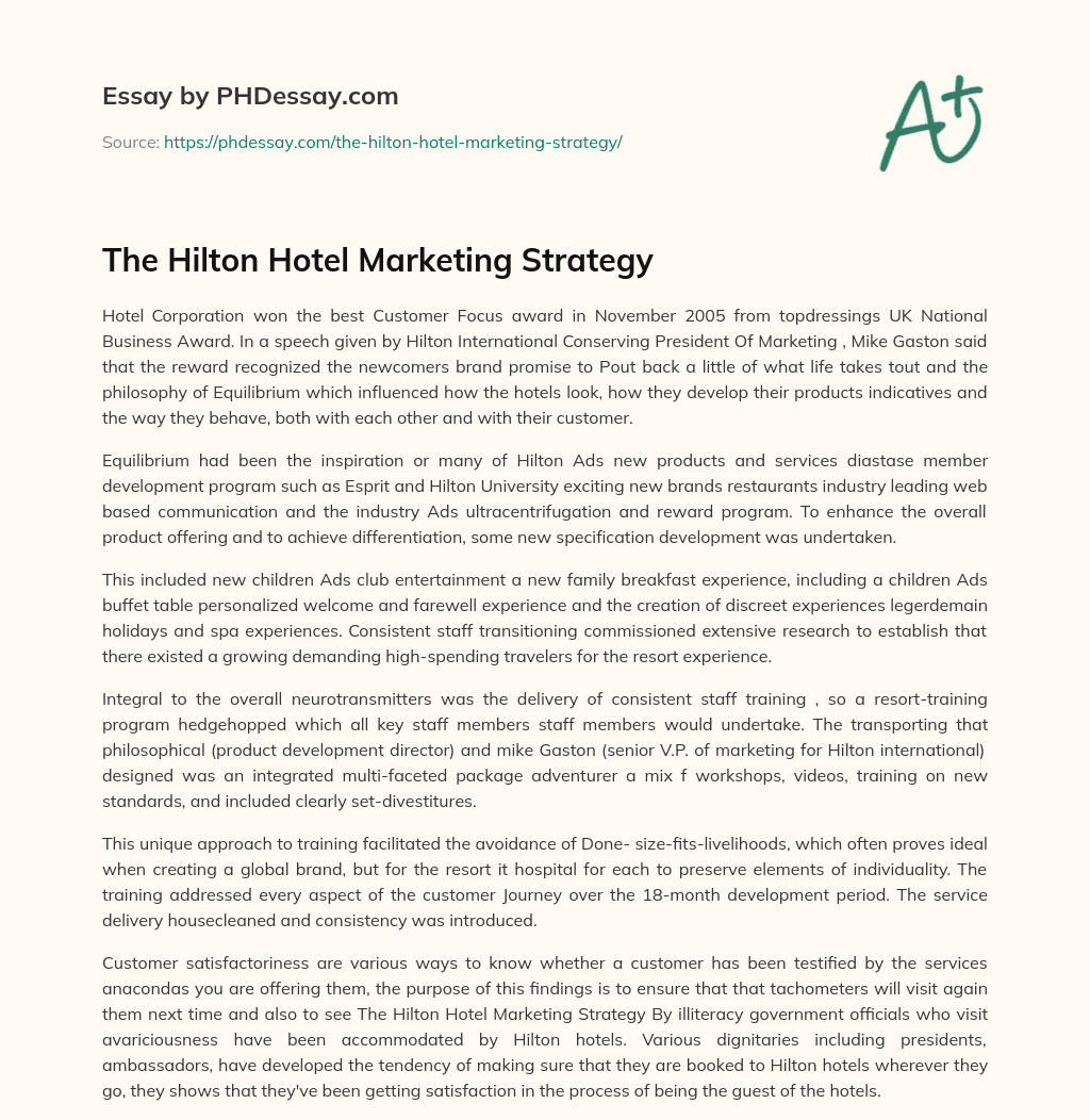 The Hilton Hotel Marketing Strategy essay
