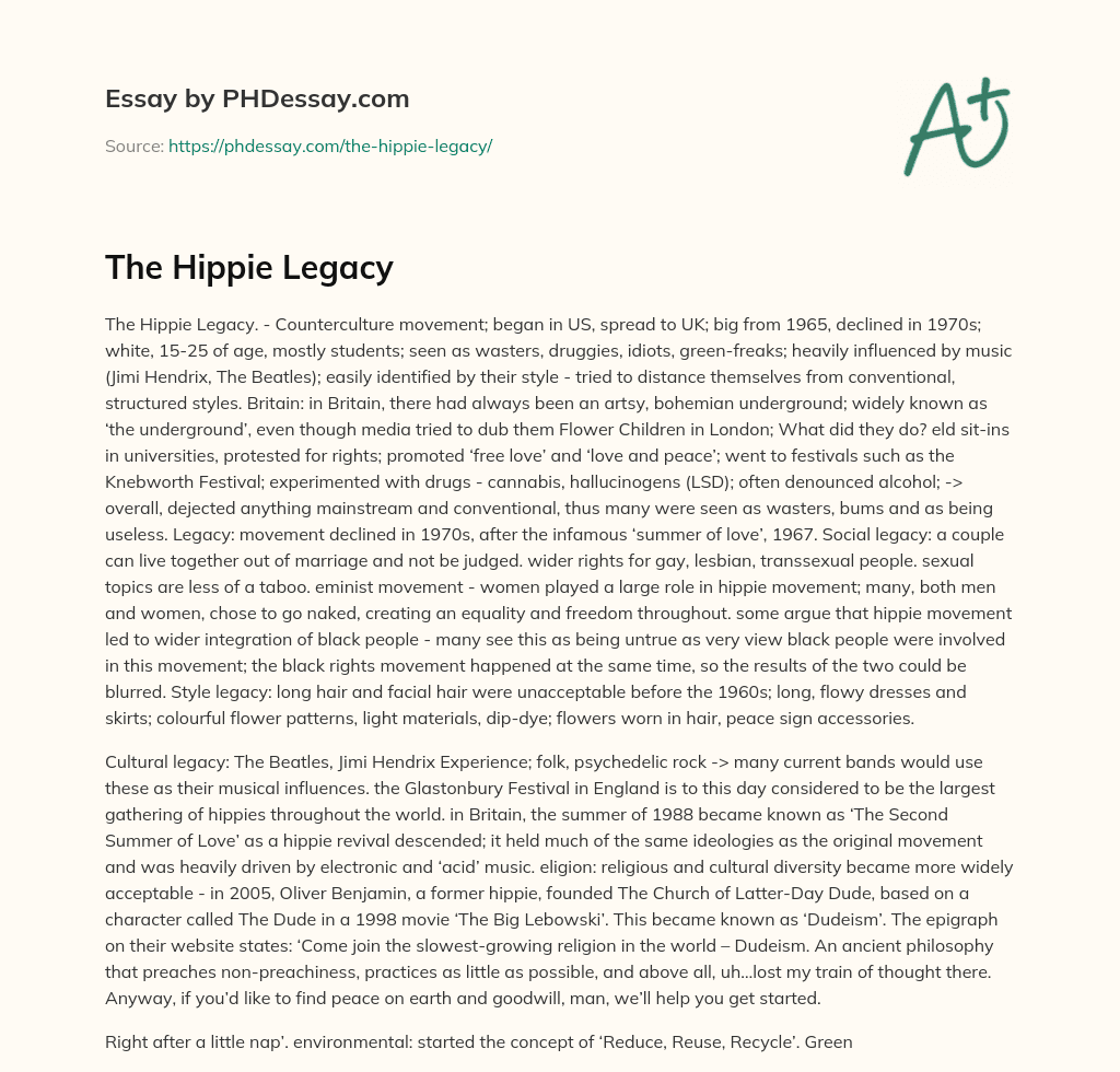 The Hippie Legacy essay