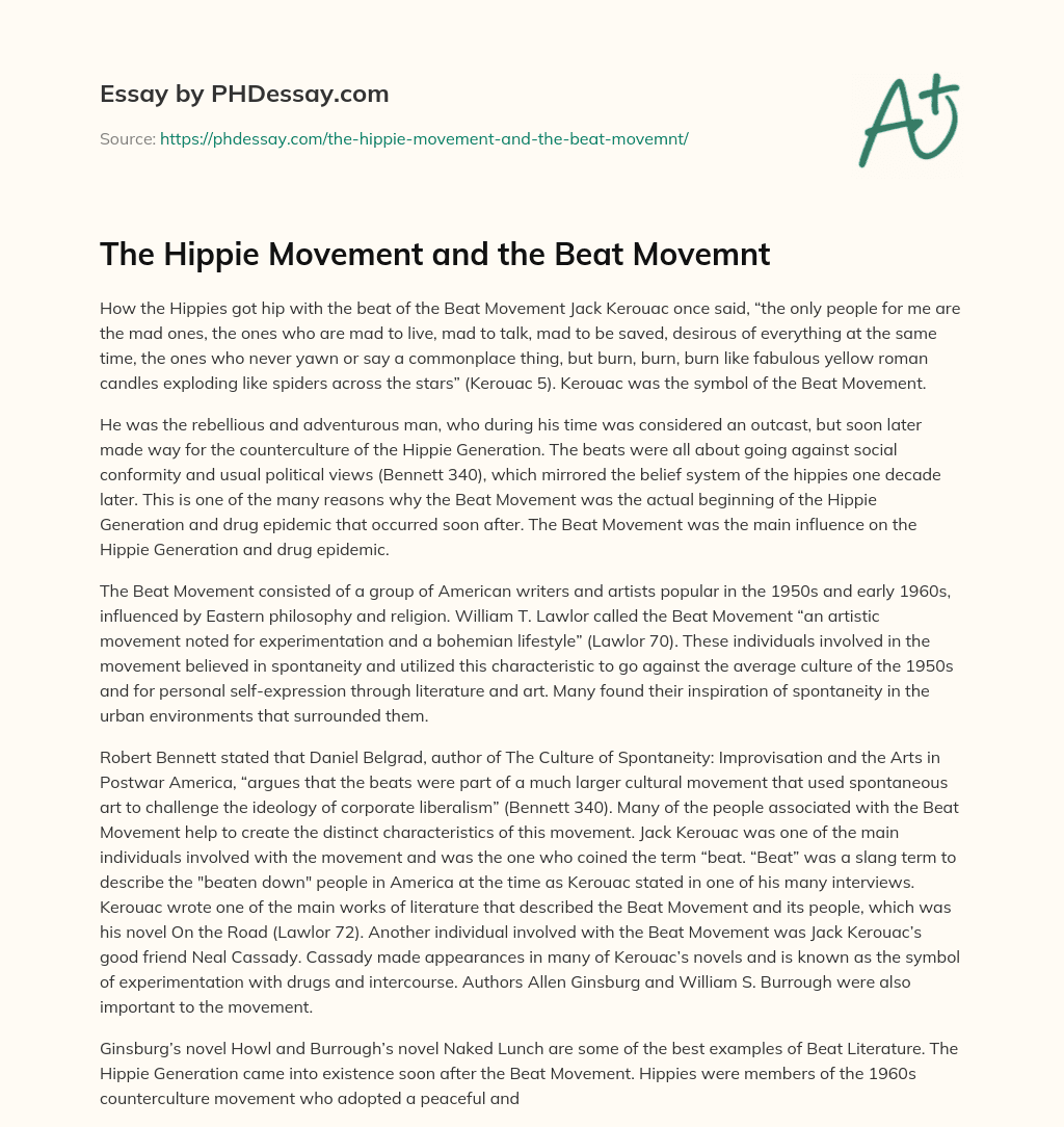 The Hippie Movement and the Beat Movemnt essay