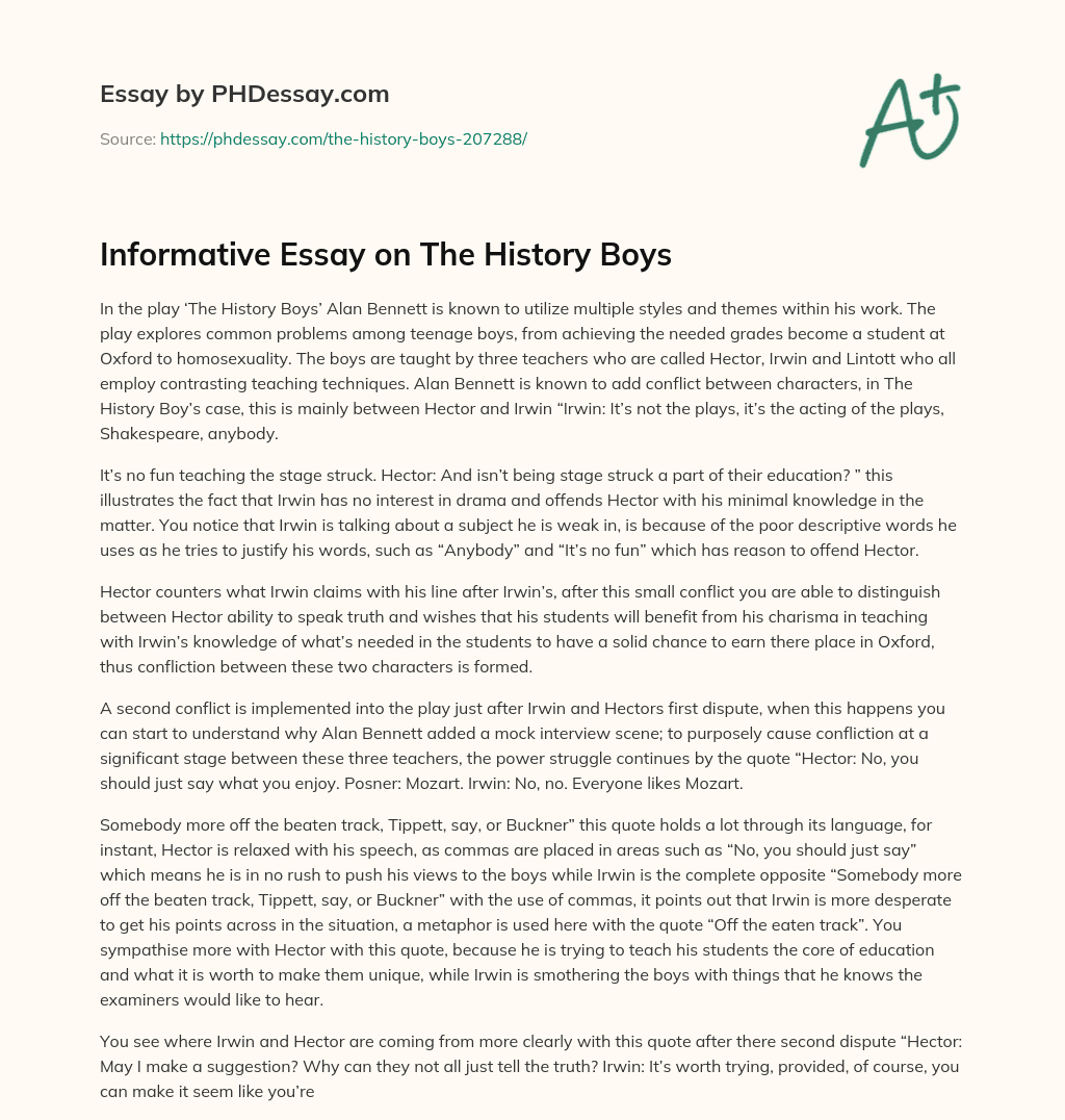 Informative Essay on The History Boys essay