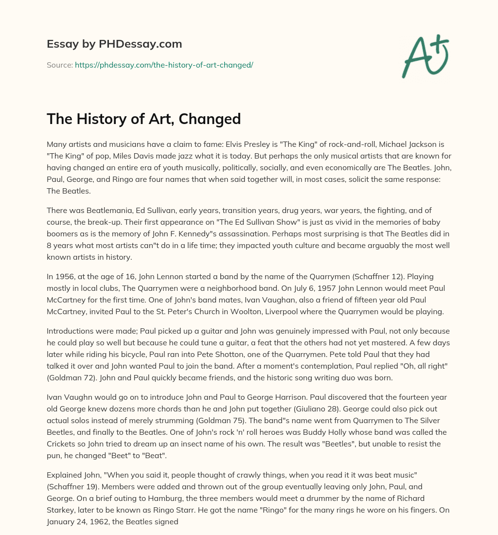 The History of Art, Changed essay