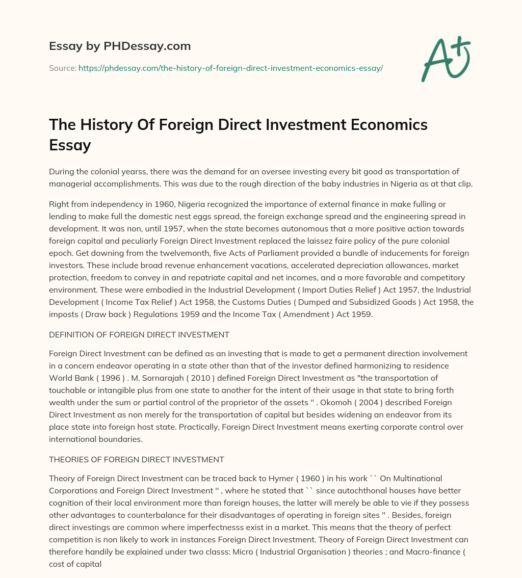 essay on foreign direct investment