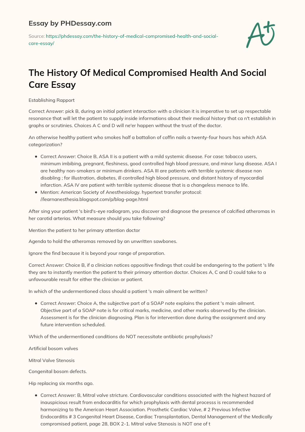The History Of Medical Compromised Health And Social Care Essay essay