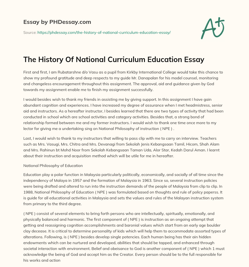 The History Of National Curriculum Education Essay essay