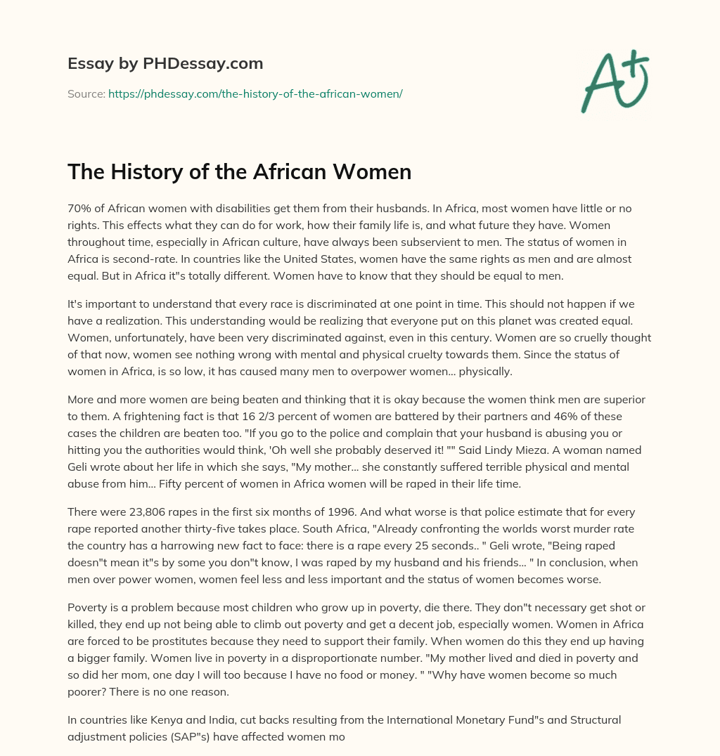 The History of the African Women essay