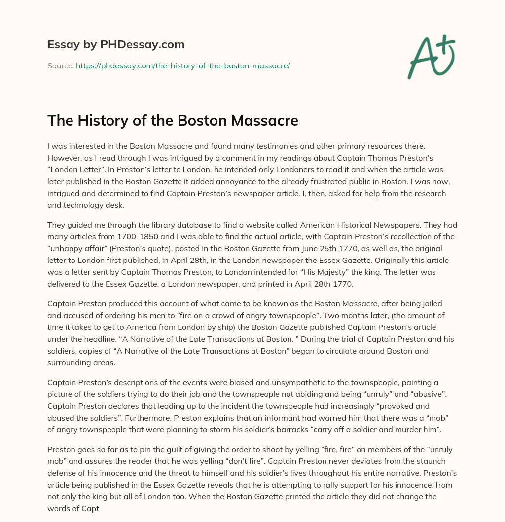 The History of the Boston Massacre essay