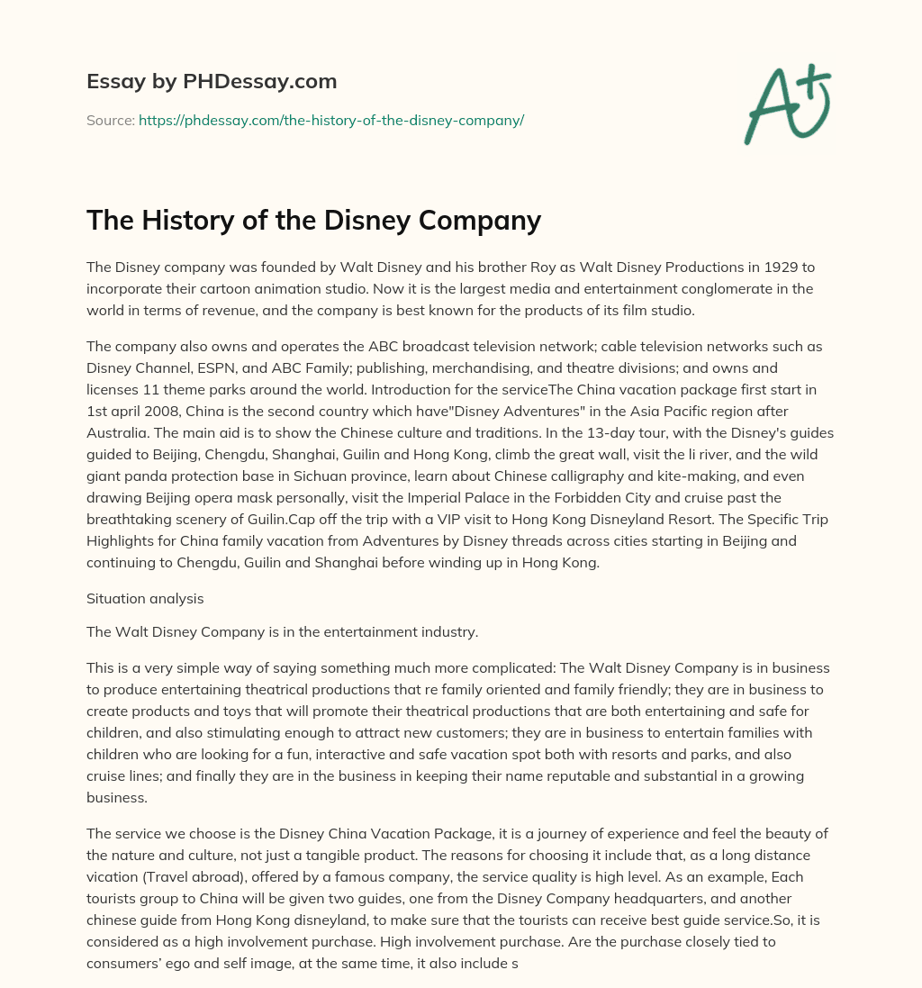 The History of the Disney Company essay