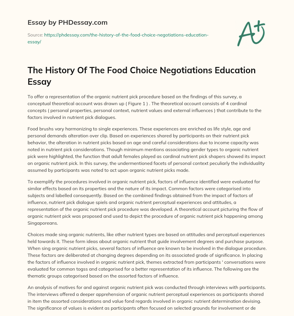 The History Of The Food Choice Negotiations Education Essay essay