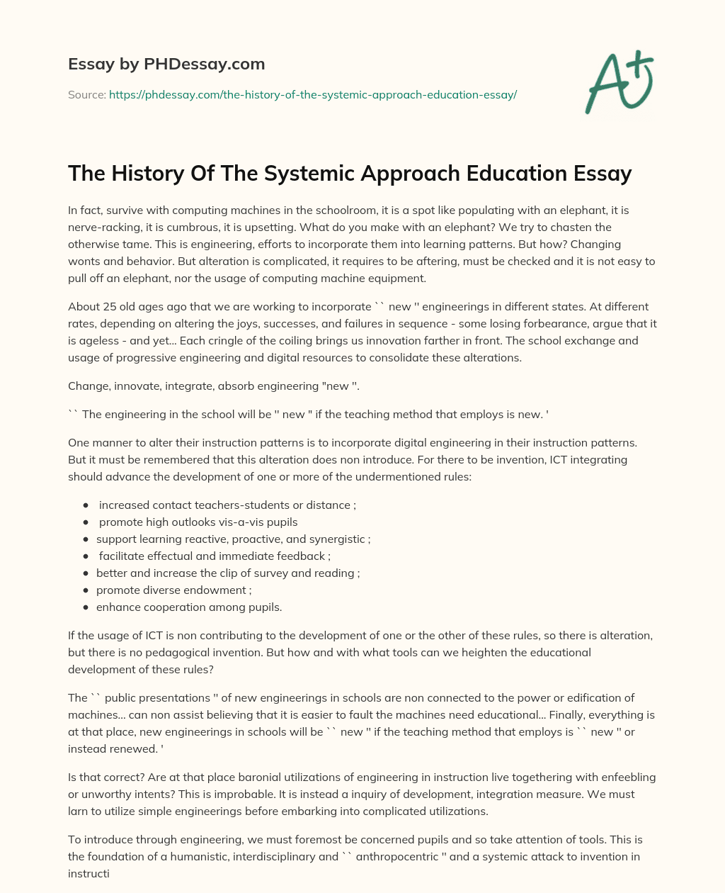 The History Of The Systemic Approach Education Essay essay