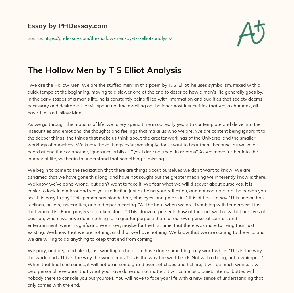 The Hollow Men By T S Elliot Analysis Essay Example 500 Words 