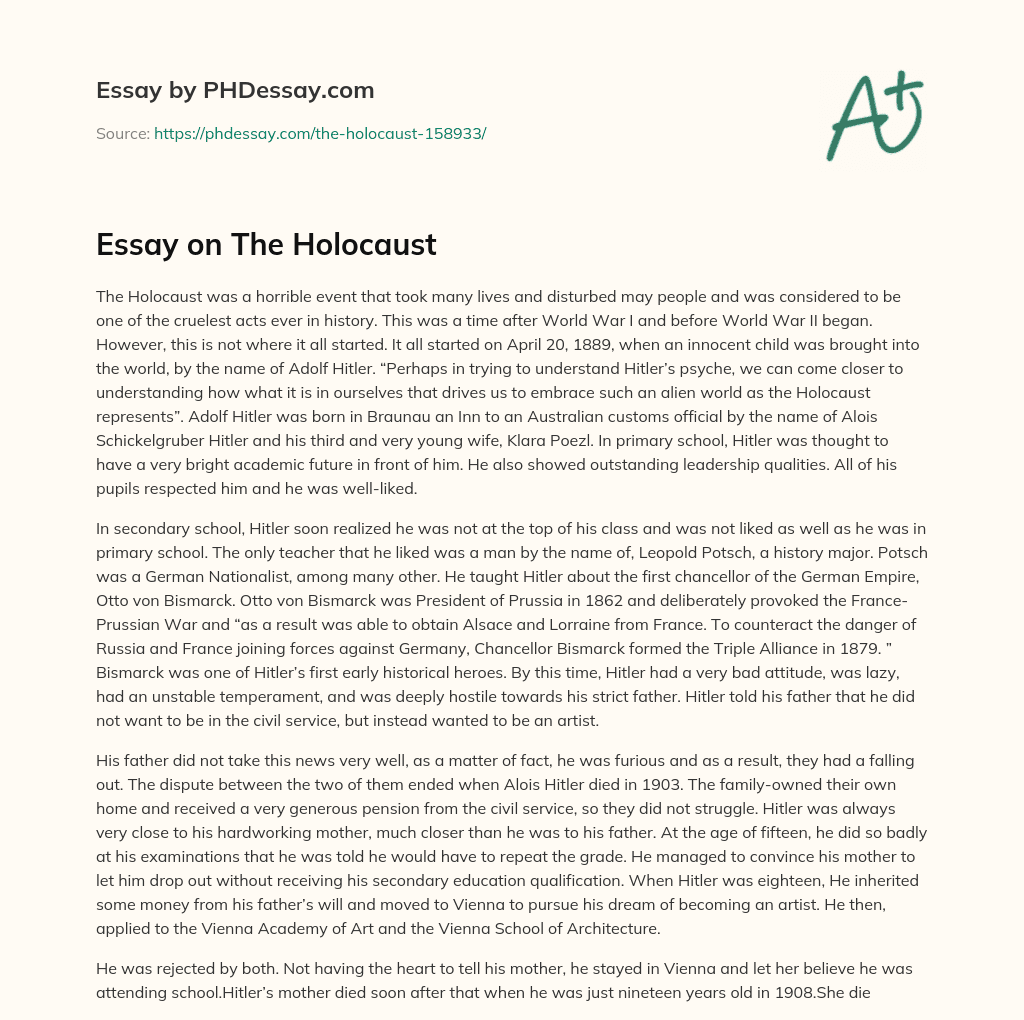 The Early Life of Adolf Hitler and its Connection to the Holocaust essay