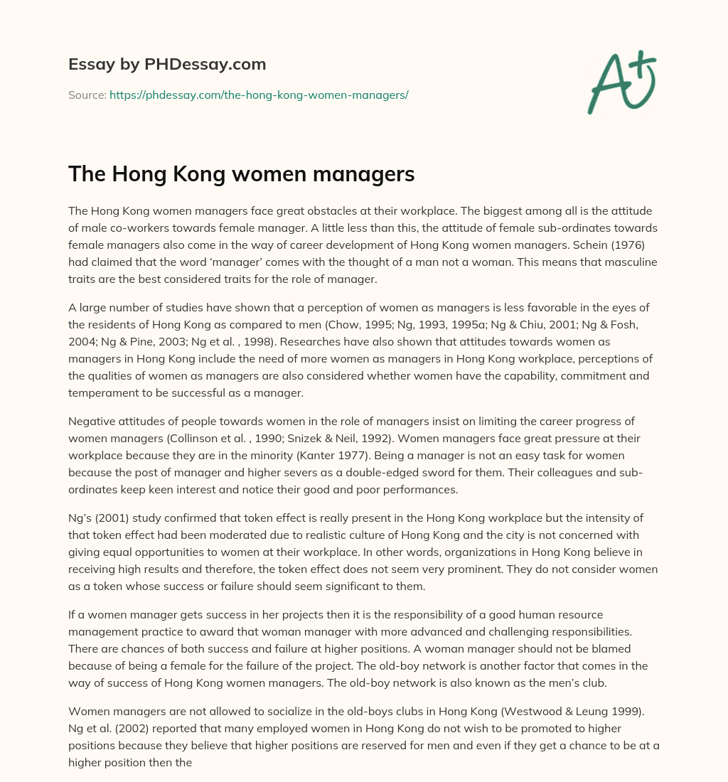 The Hong Kong women managers essay