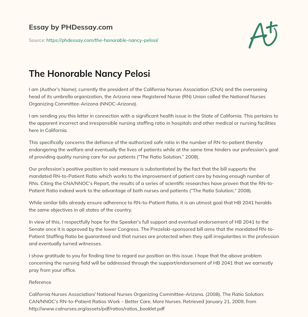 The Honorable Nancy Pelosi essay