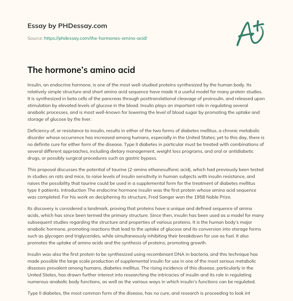 The hormone’s amino acid essay