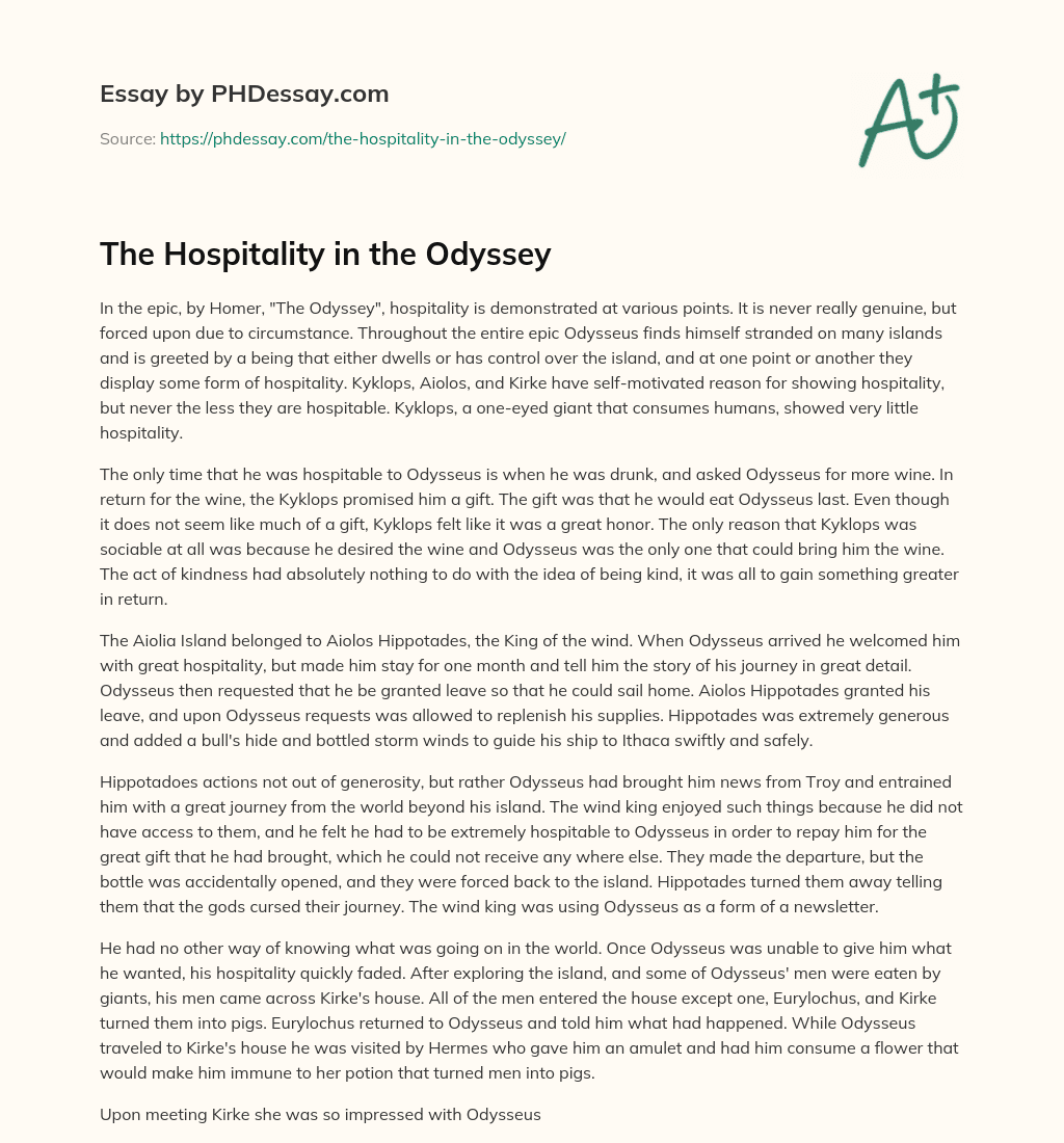 The Hospitality in the Odyssey essay