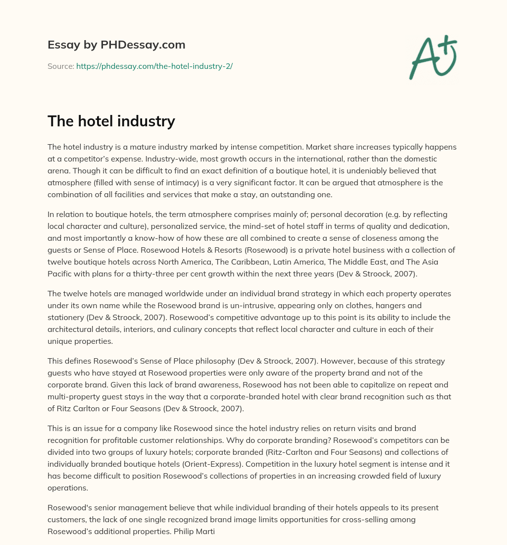 The hotel industry essay
