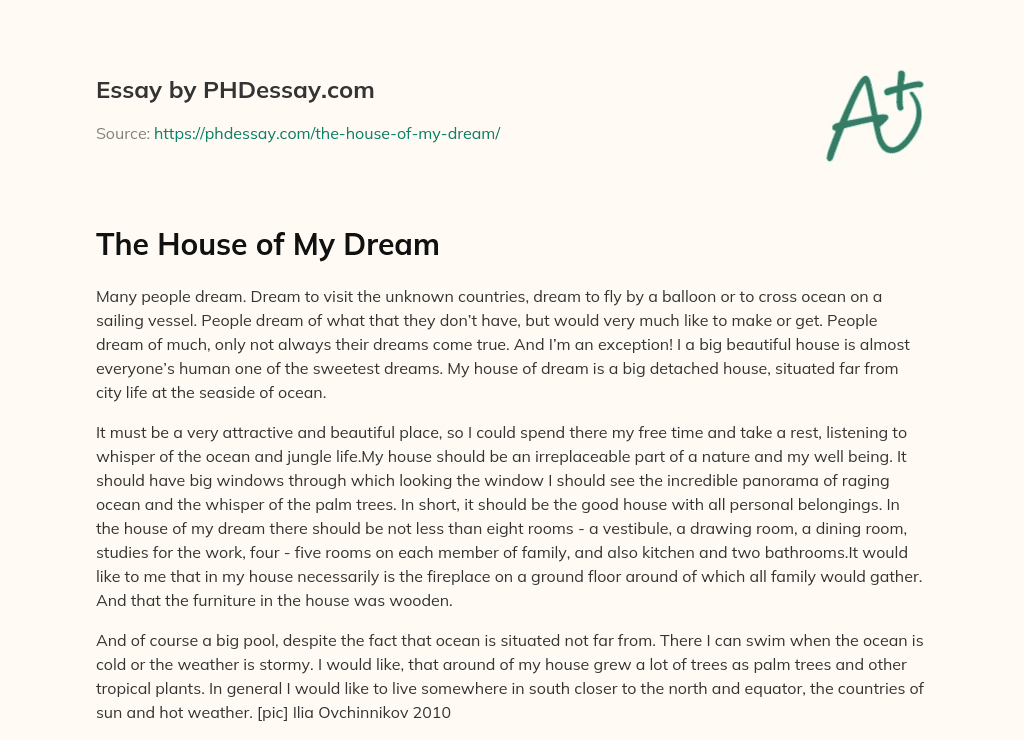 essay on the house of my dream