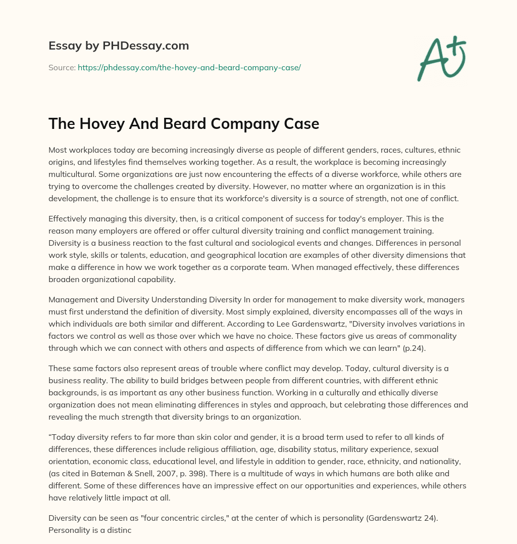 The Hovey And Beard Company Case essay