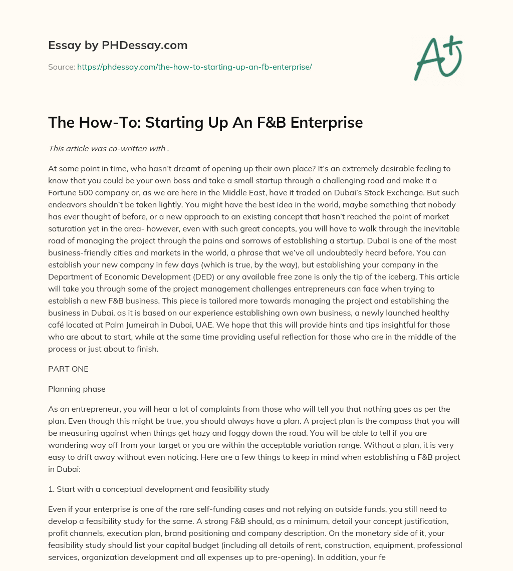 The How-To: Starting Up An F&B Enterprise essay