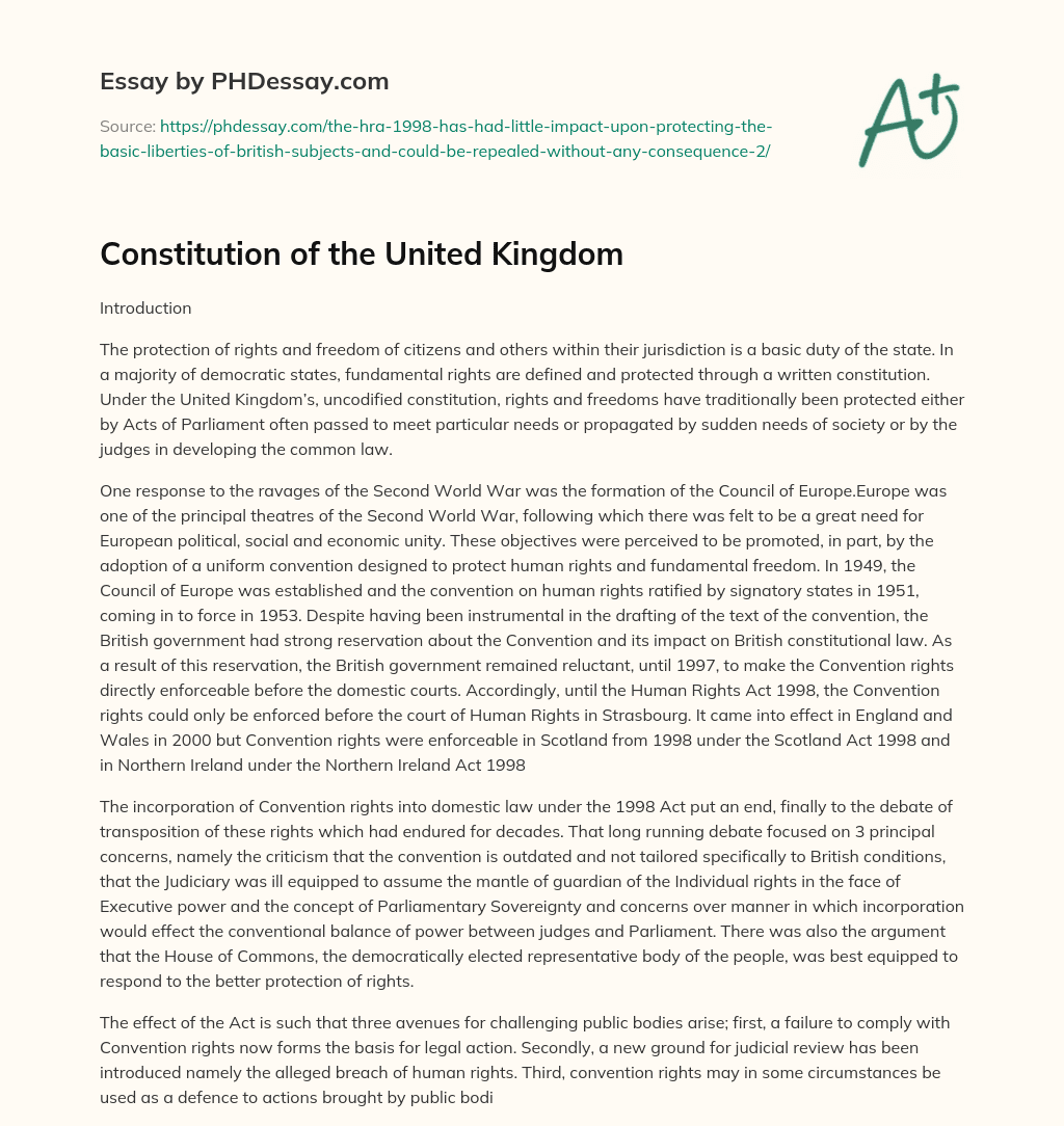Constitution of the United Kingdom essay