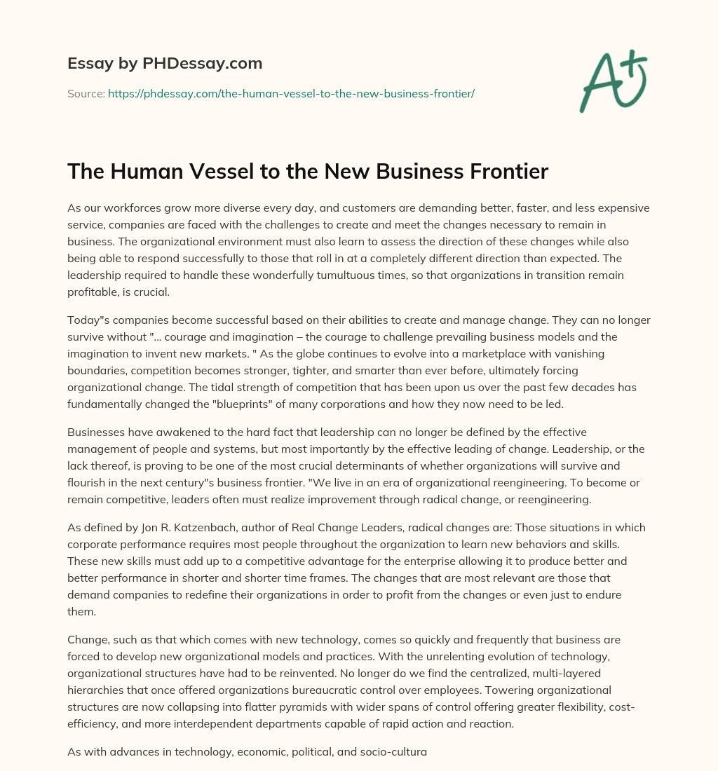 The Human Vessel to the New Business Frontier essay