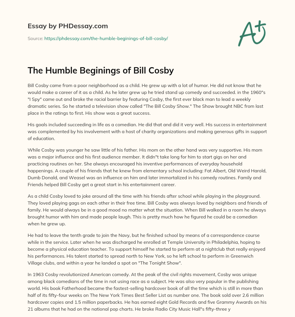 The Humble Beginings of Bill Cosby essay
