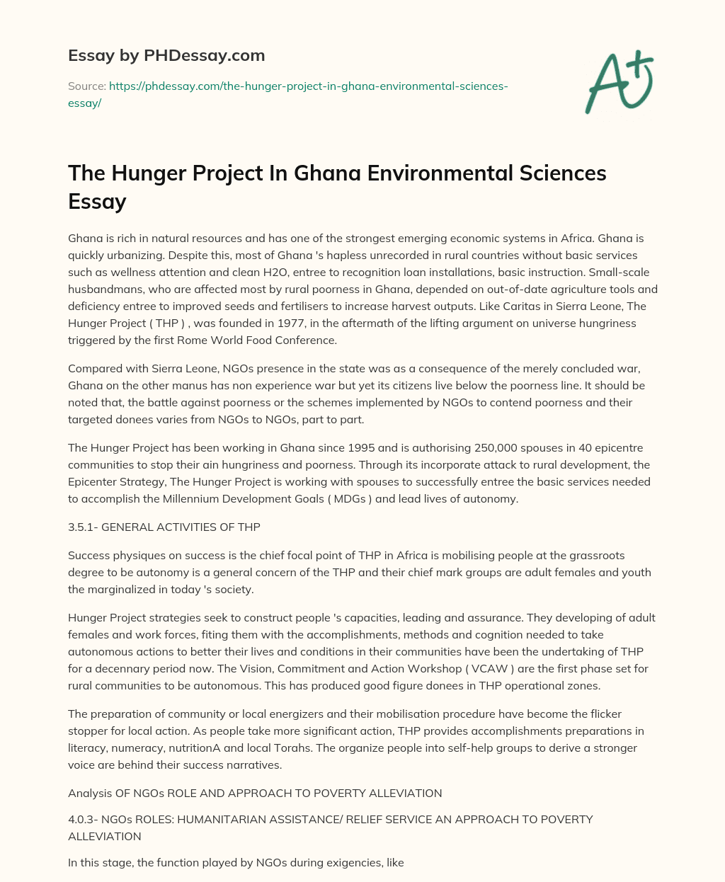 The Hunger Project In Ghana Environmental Sciences Essay essay