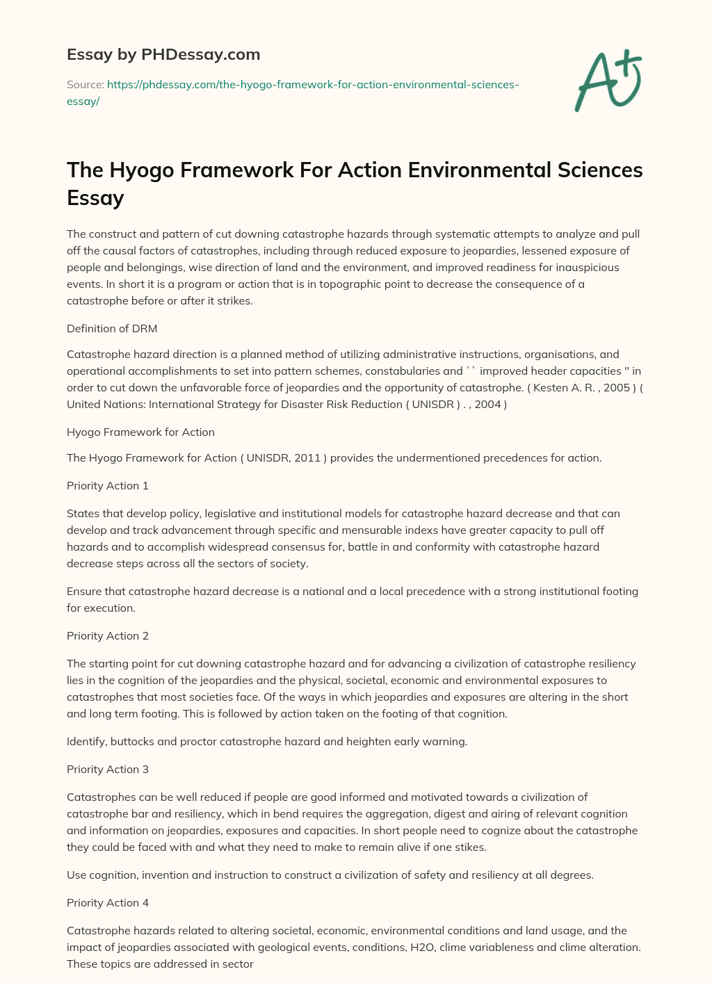 The Hyogo Framework For Action Environmental Sciences Essay essay