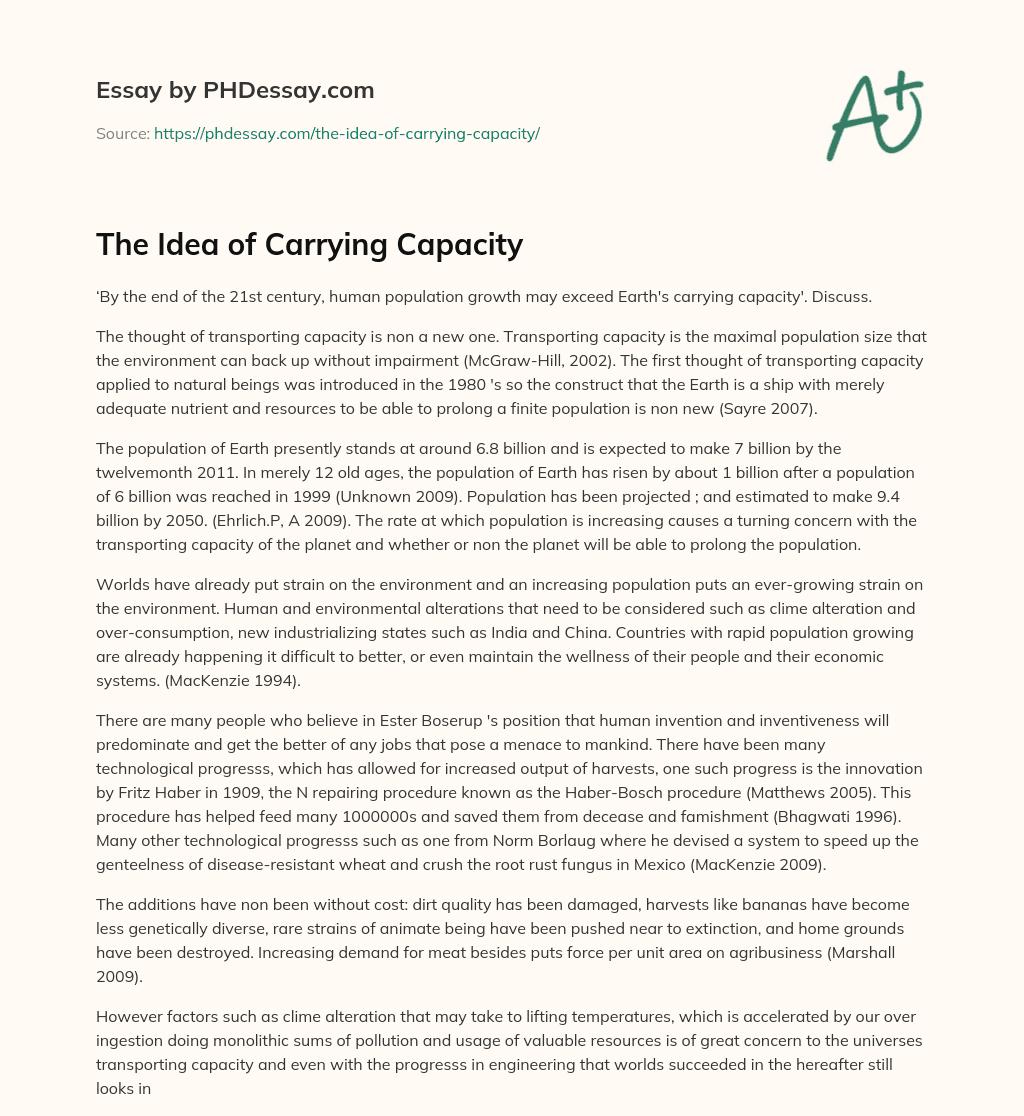 The Idea of Carrying Capacity essay