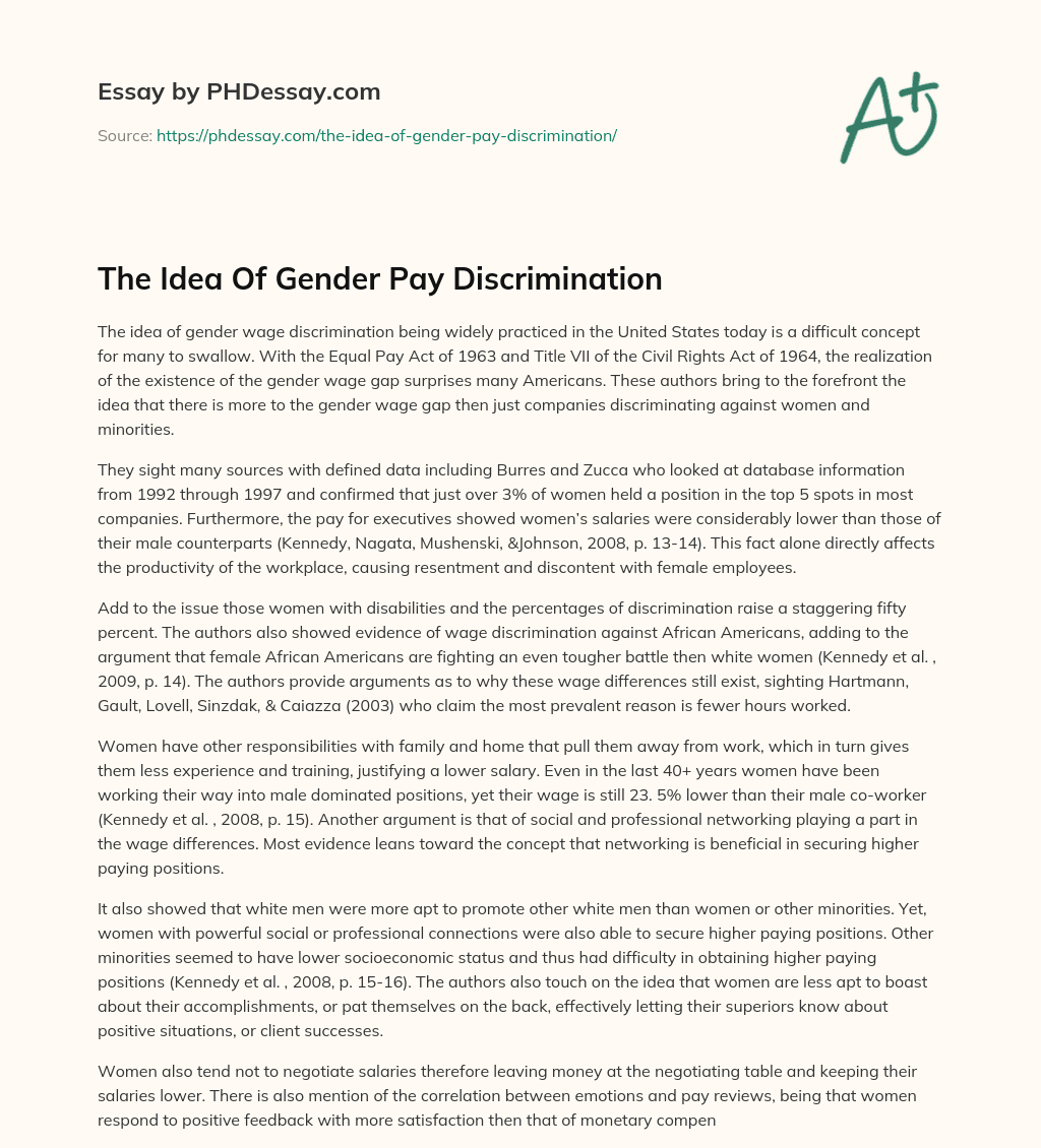 The Idea Of Gender Pay Discrimination essay