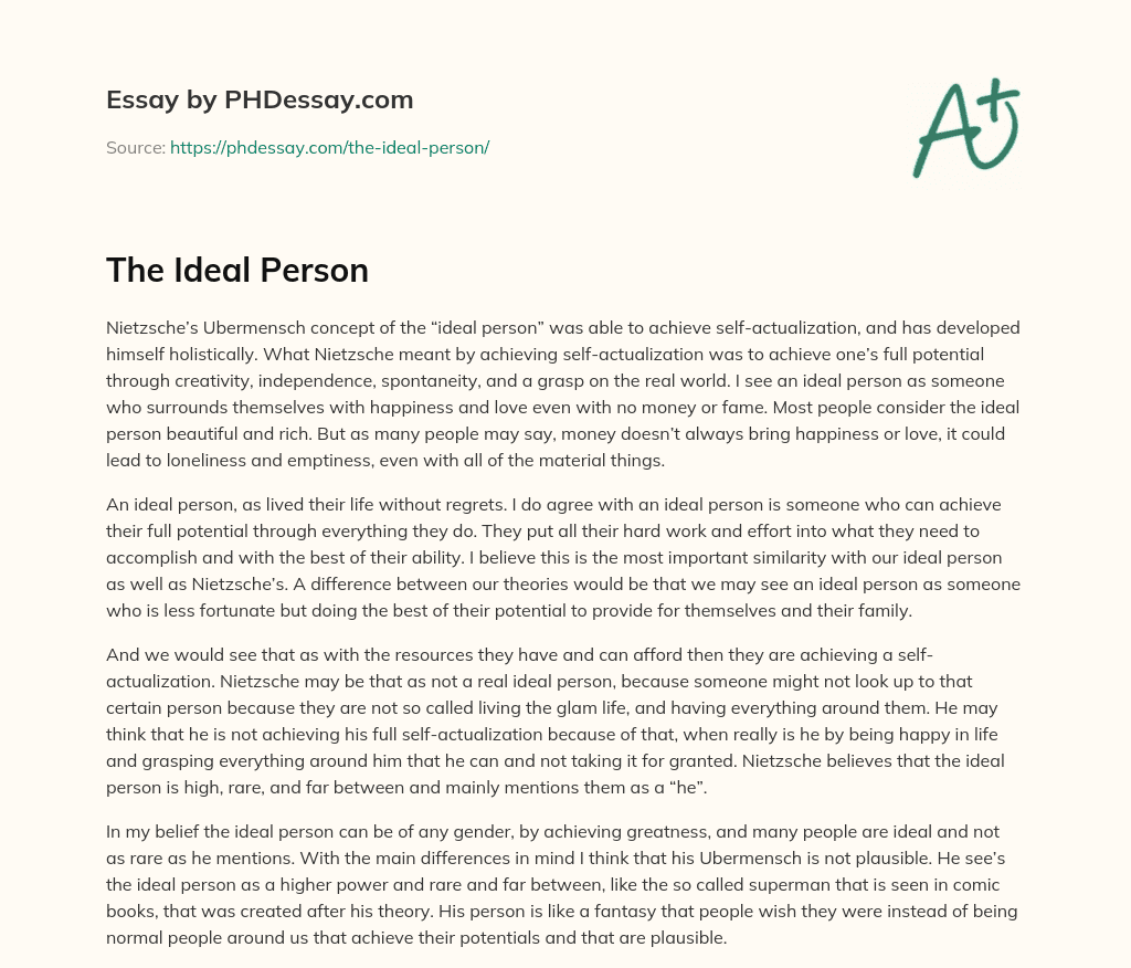 The Ideal Person Essay Example 400 Words PHDessay