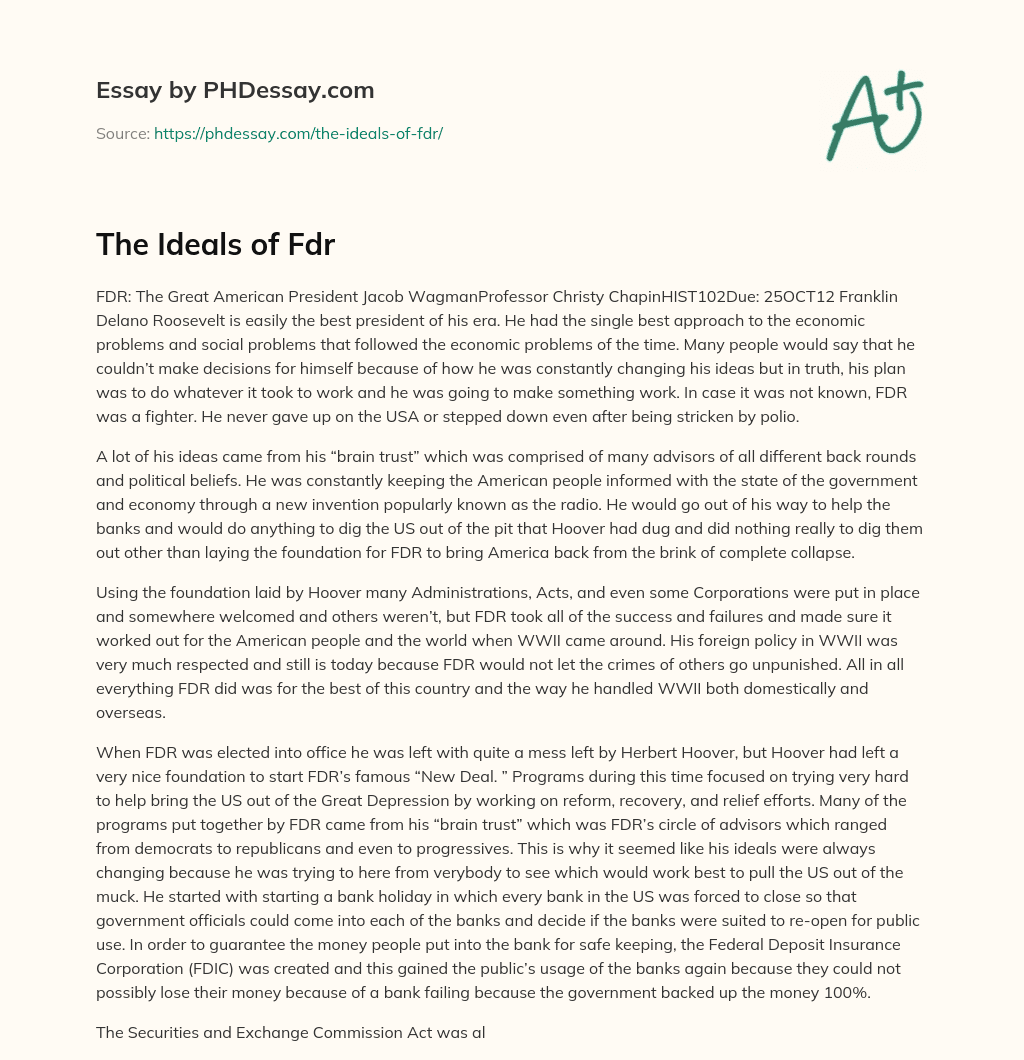 FDR: The Best President of His Era essay