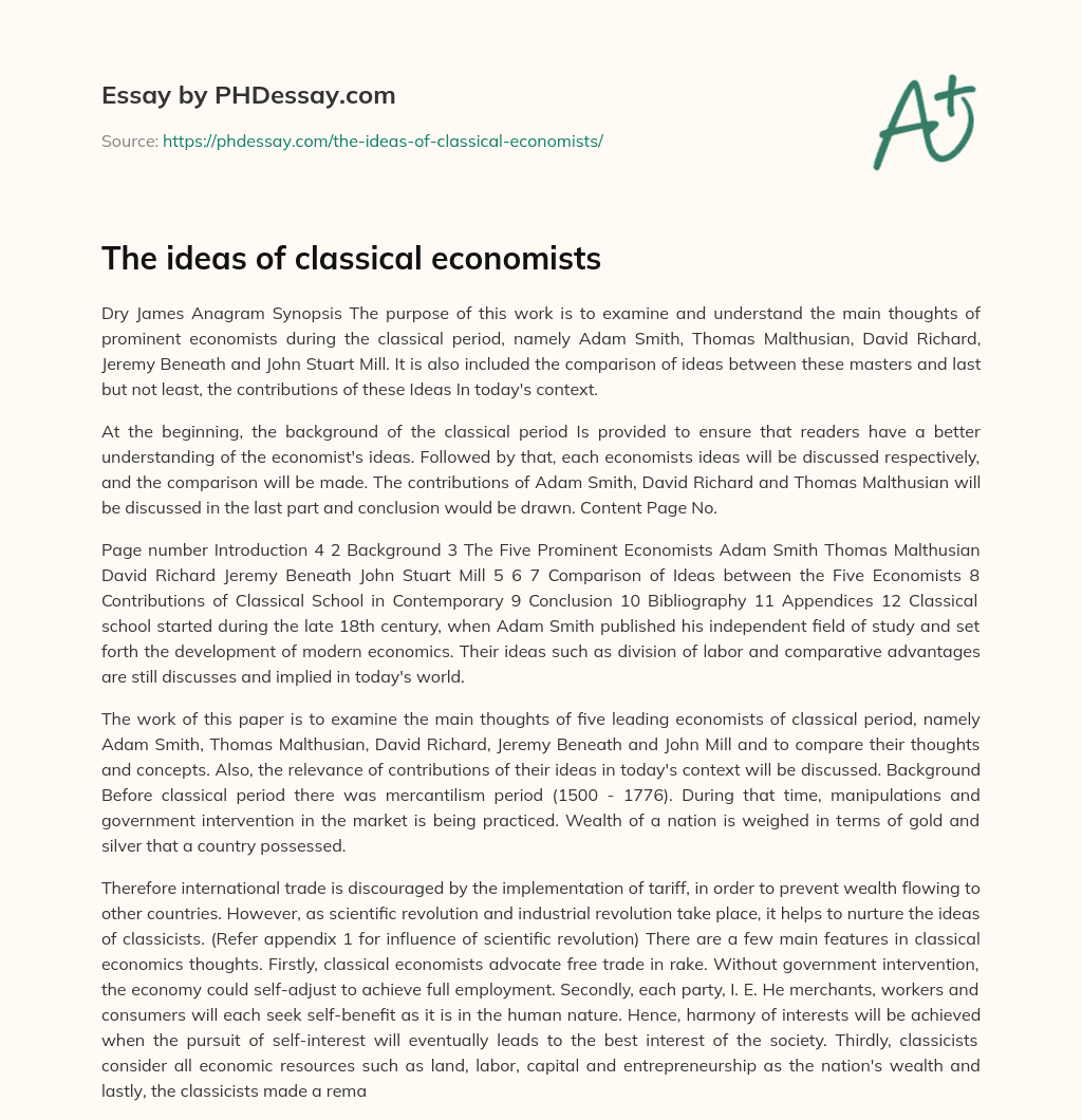 The ideas of classical economists essay