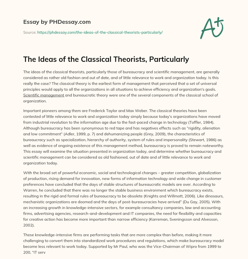 The Ideas of the Classical Theorists, Particularly essay