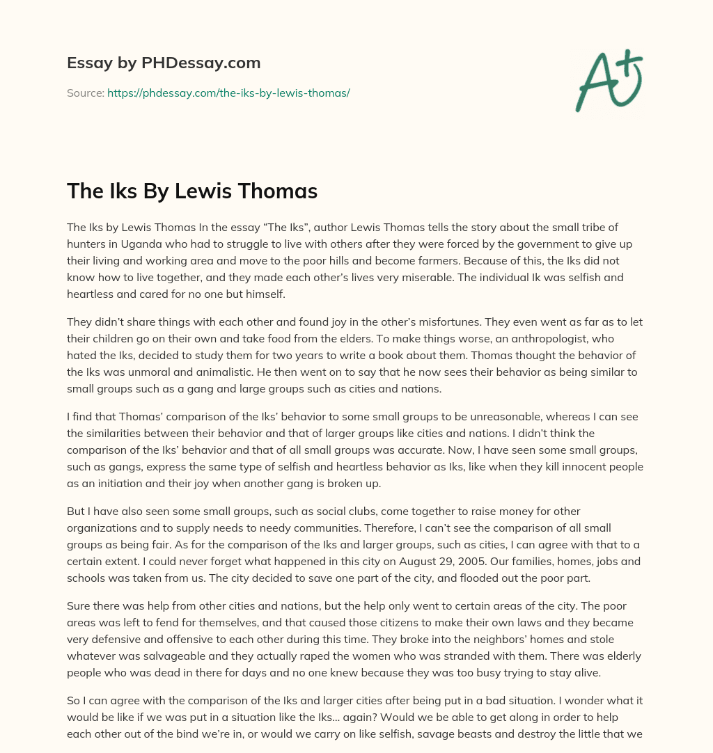 The Iks By Lewis Thomas essay