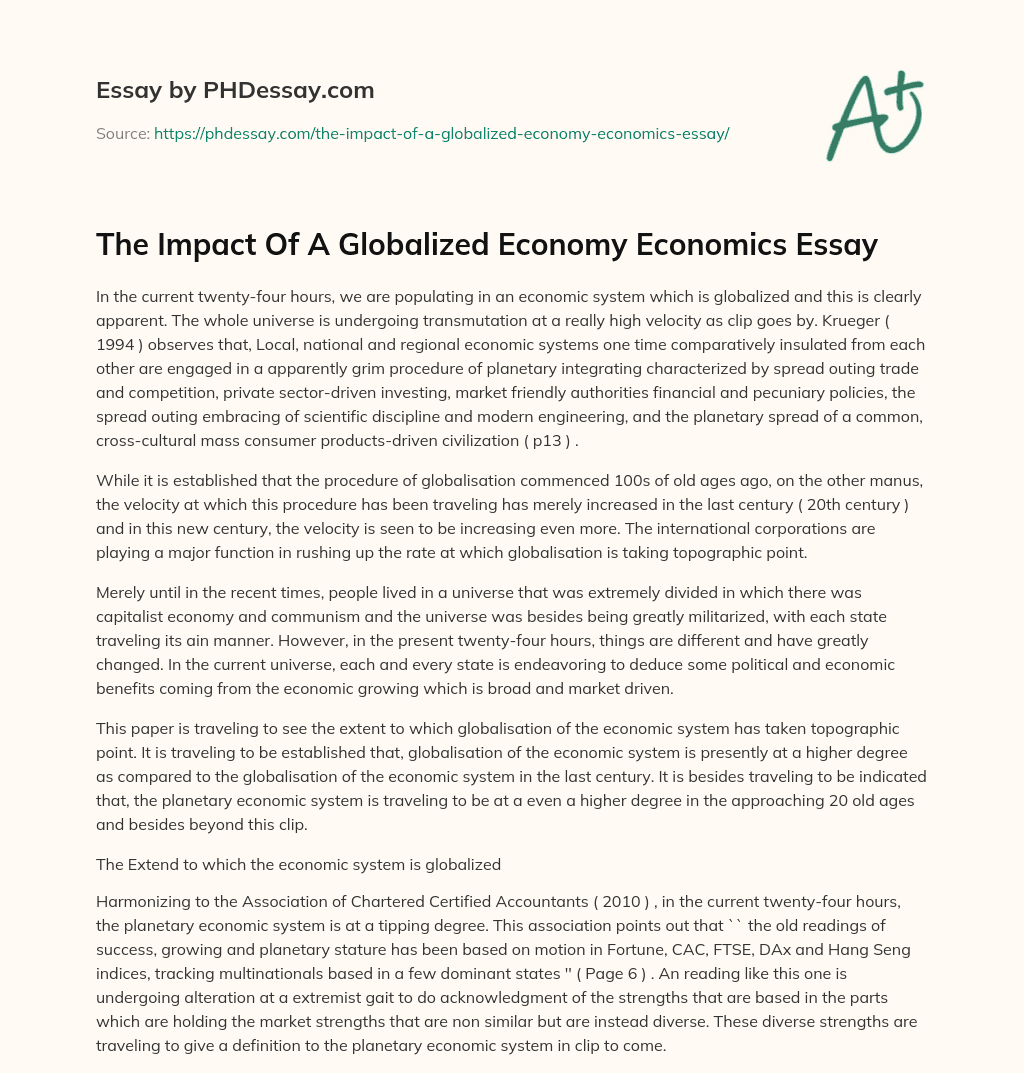 The Impact Of A Globalized Economy Economics Essay essay