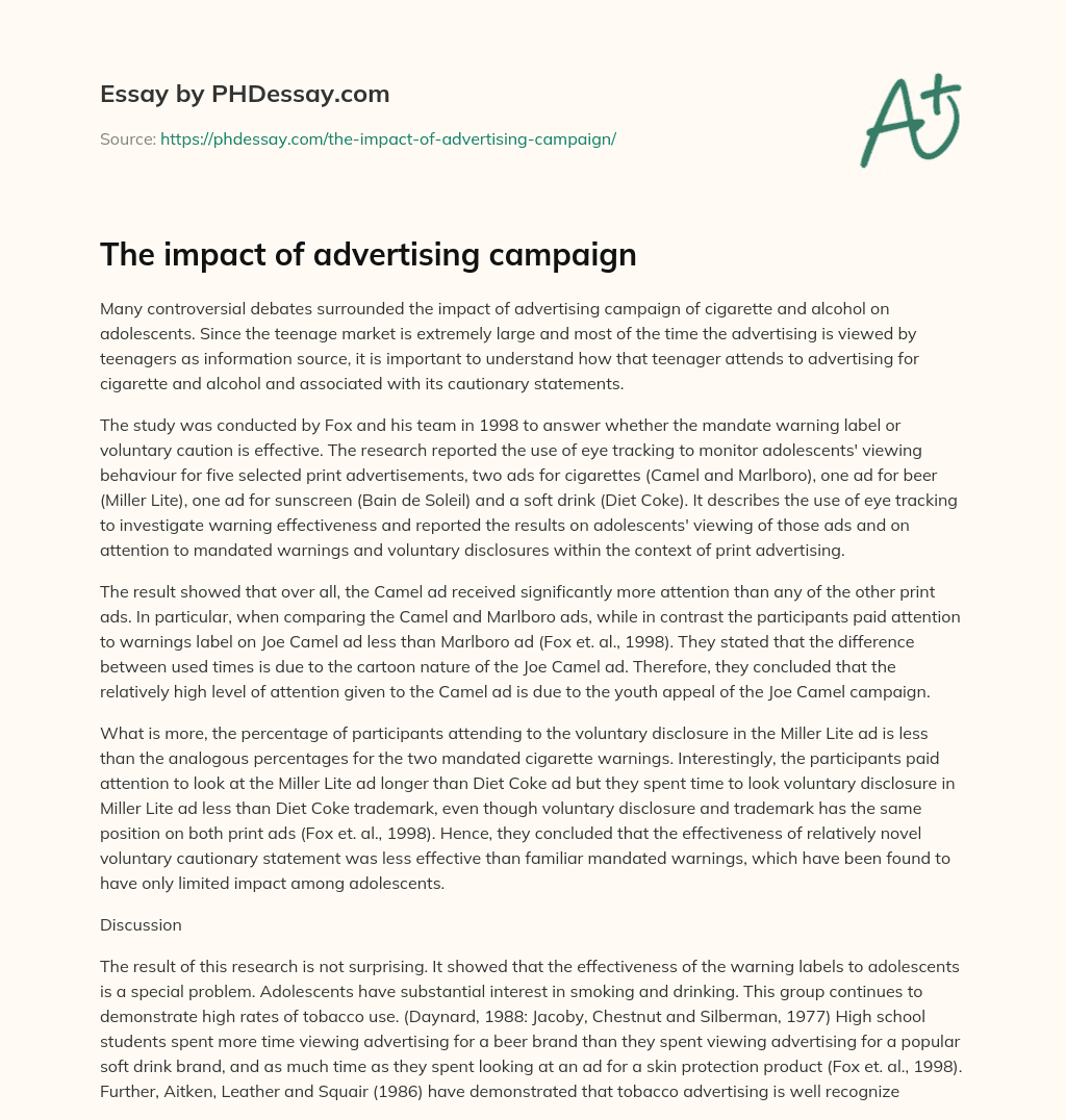 The impact of advertising campaign essay