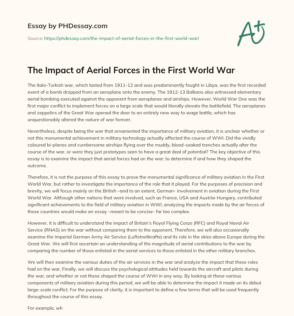 The Impact of Aerial Forces in the First World War essay