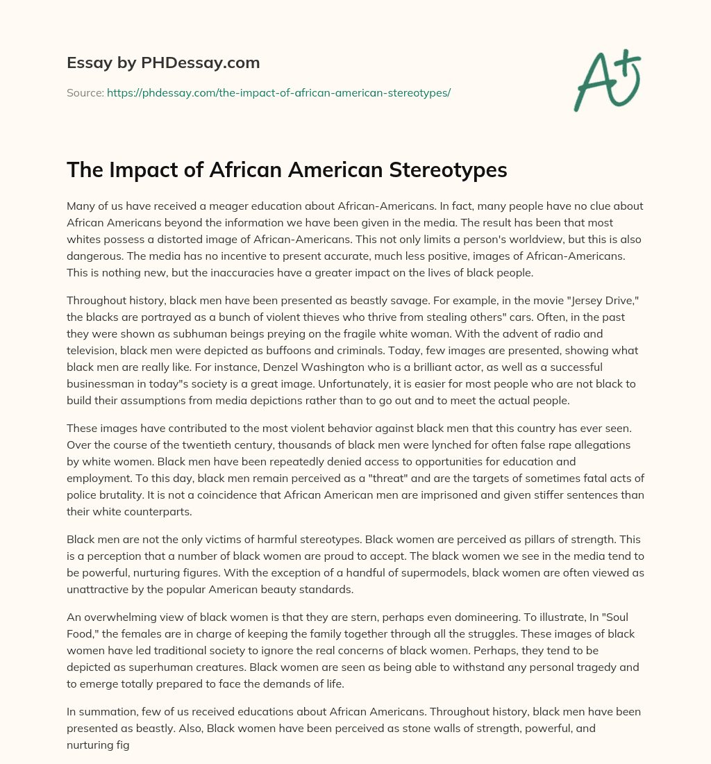 The Impact of African American Stereotypes essay