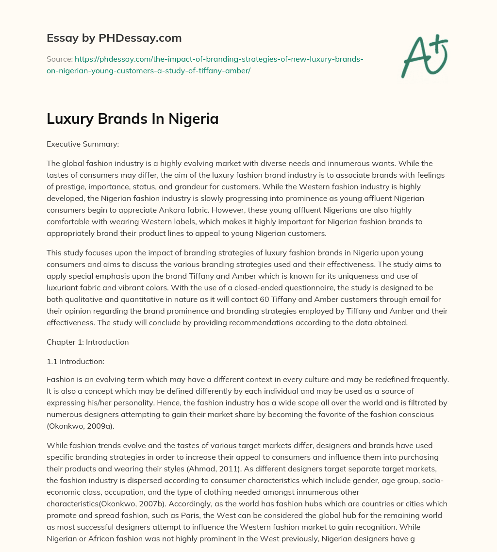 Luxury Brands In Nigeria essay