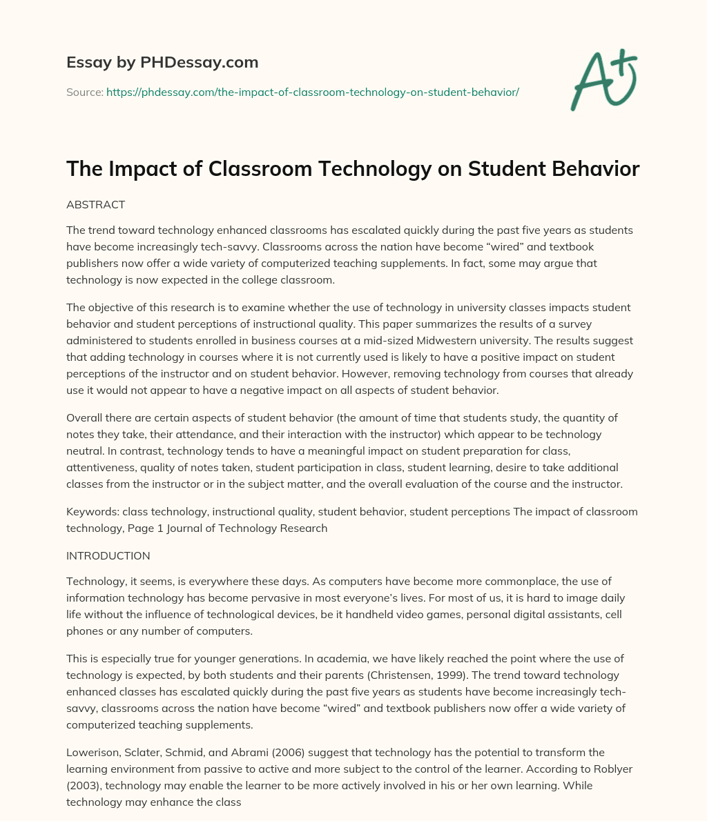 the impact of technology on students behavior essay