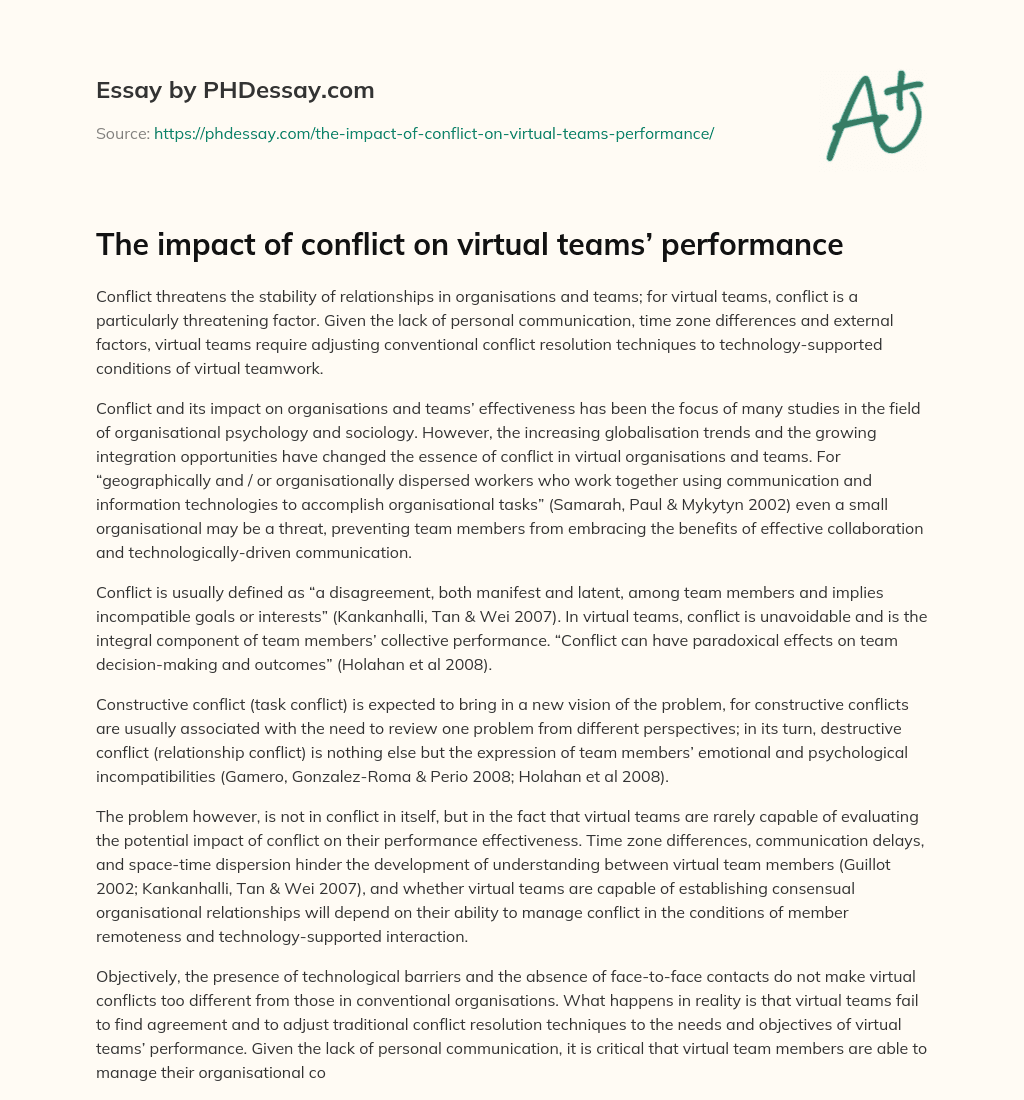 The impact of conflict on virtual teams’ performance essay