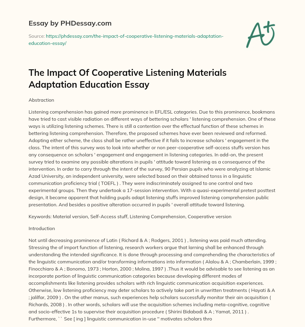 The Impact Of Cooperative Listening Materials Adaptation Education Essay essay