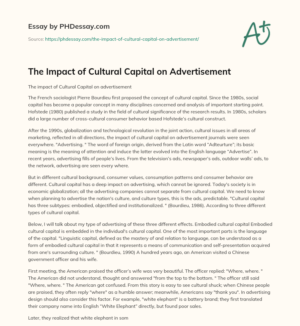 essay on cultural capital