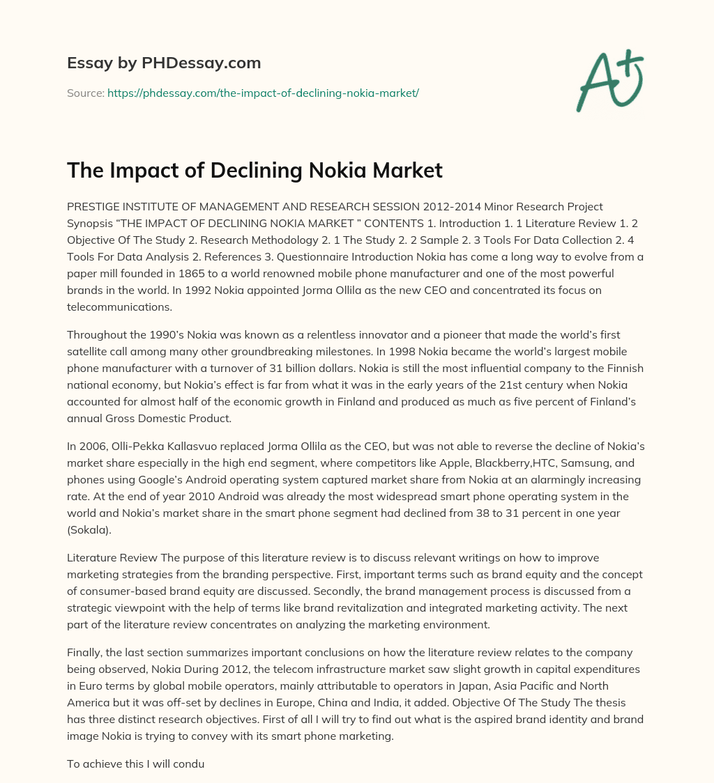 The Impact of Declining Nokia Market essay