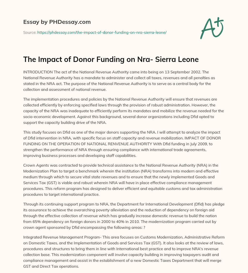 The Impact of Donor Funding on Nra- Sierra Leone essay